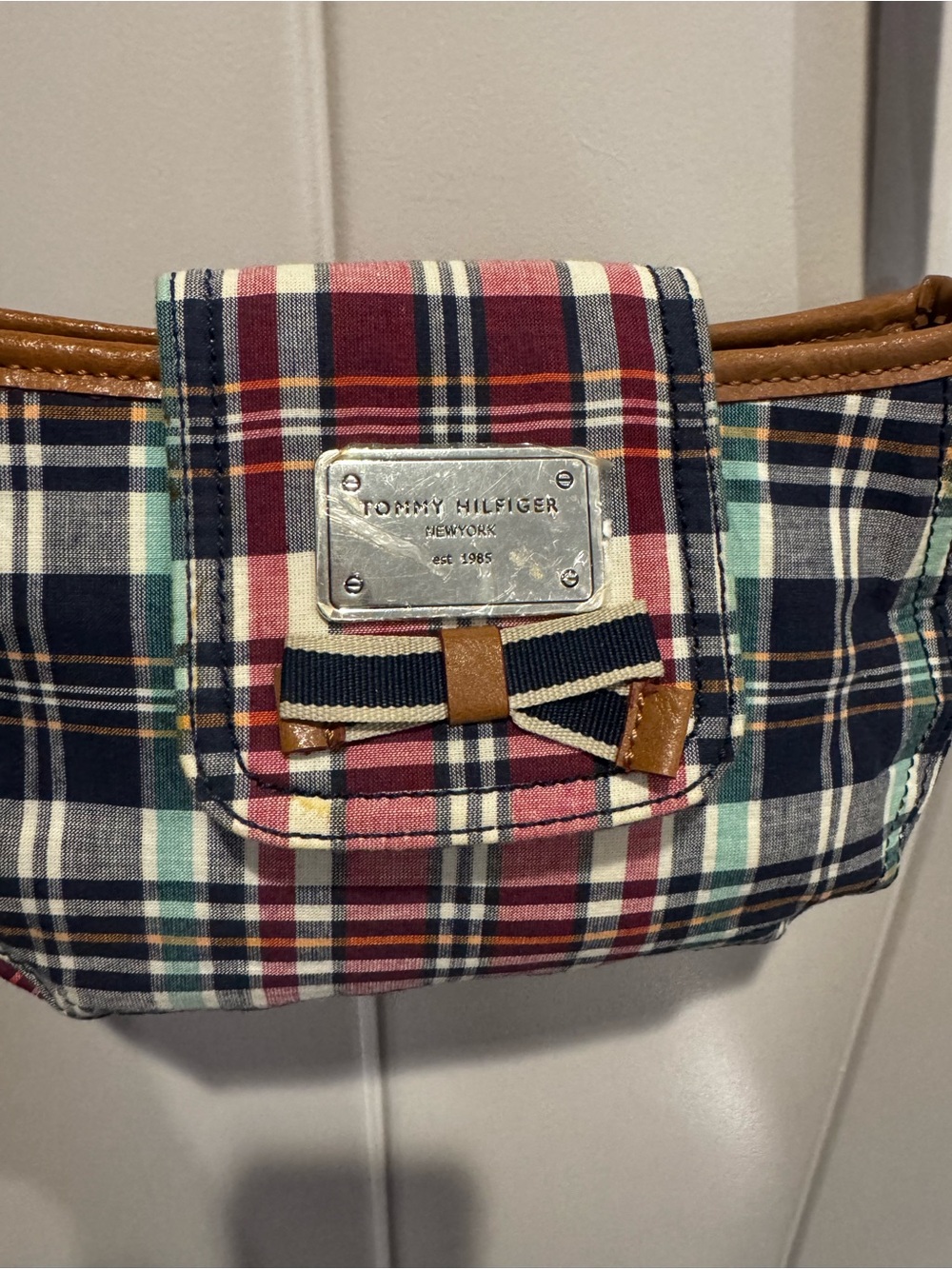 Tommy Hilfiger Plaid Wristlet in Navy, Red & Cream
